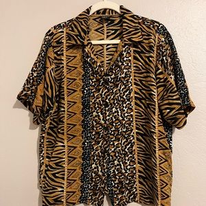 Tribal cheetah print button up blouse